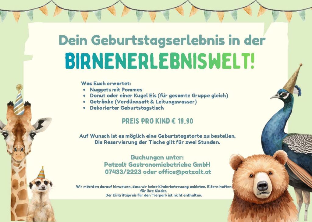Geburtstagserlebnis für Kinder in der Birnerlebniswelt
