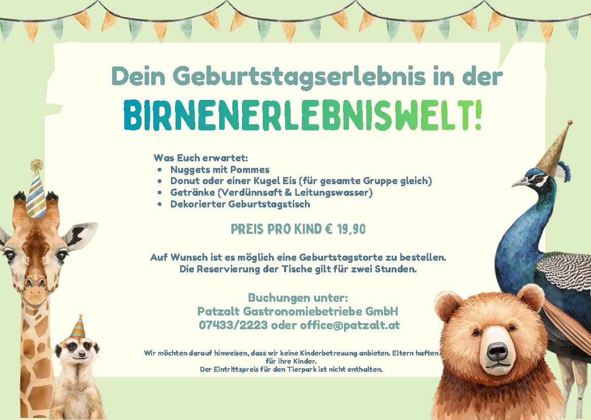 Geburtstagserlebnis für Kinder in der Birnerlebniswelt