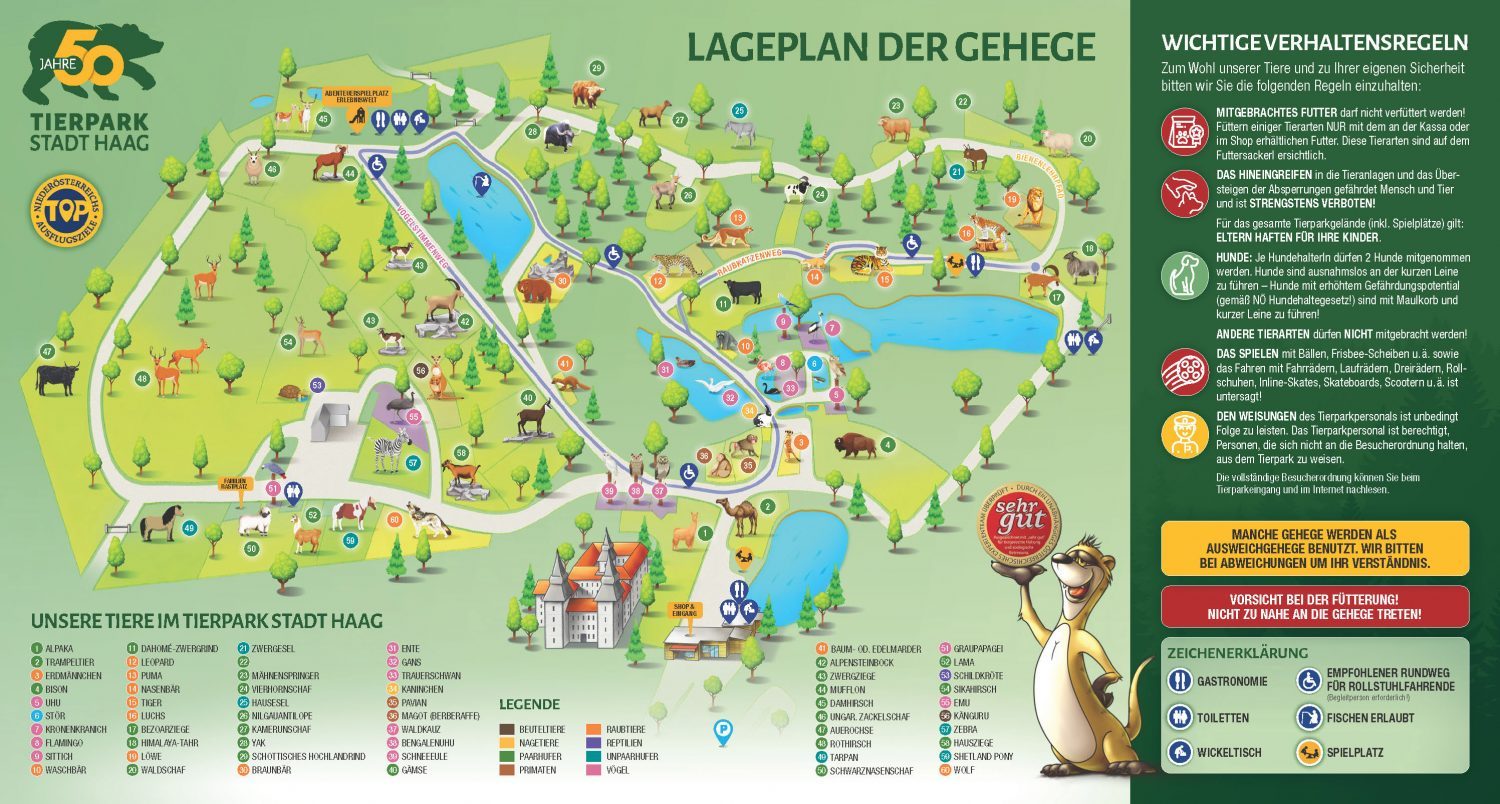Gehegeplan Tierpark Stadt Haag (Stand Mai 2023)